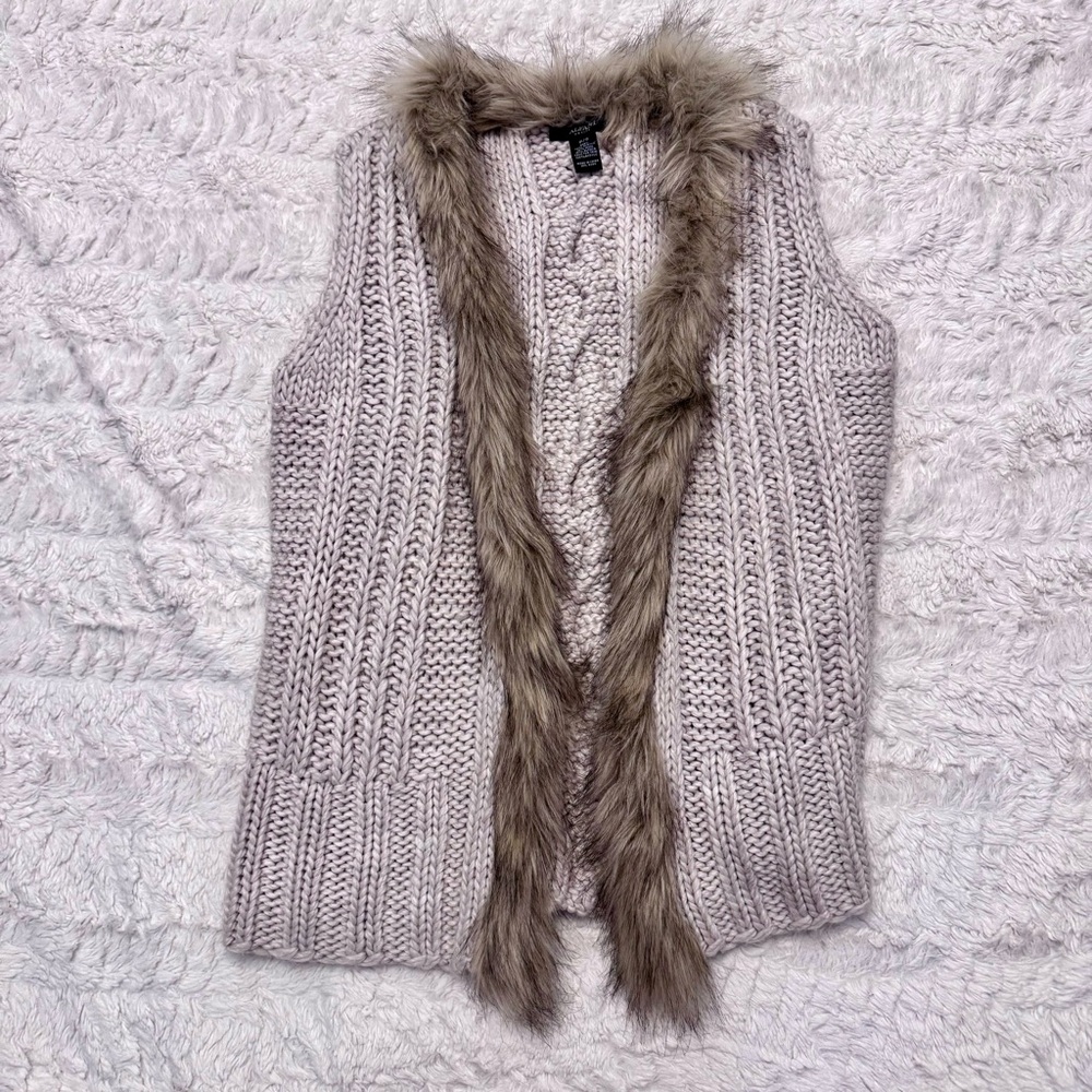 Alfani Wool & Alpaca Blend Sweater Vest Faux Fur Trim | Petite Small